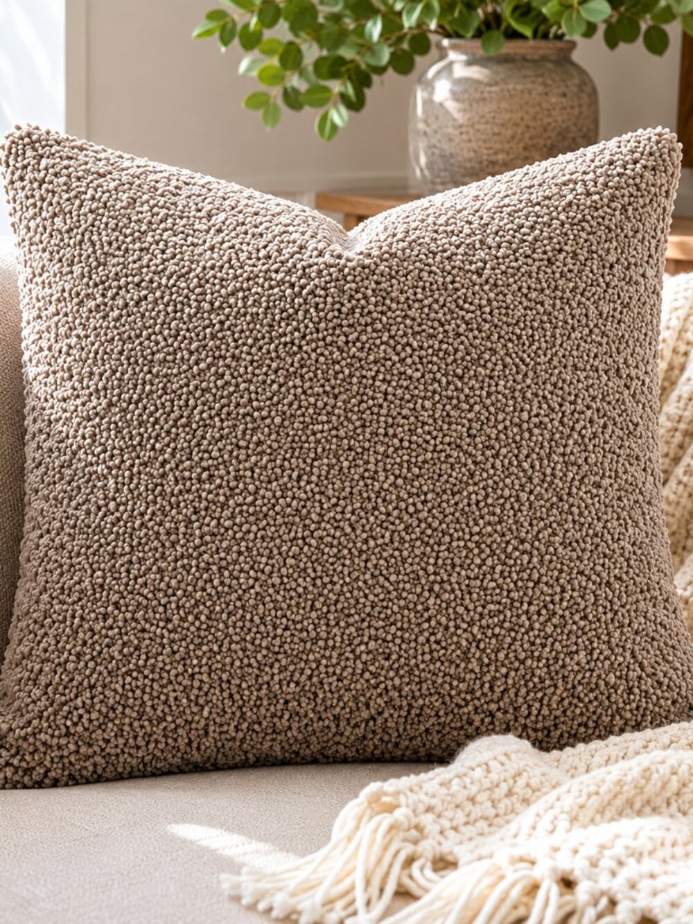 Pottery Barn Boucle Pillow Cover 20x20 Gray Textured Neutral Throw Pillow